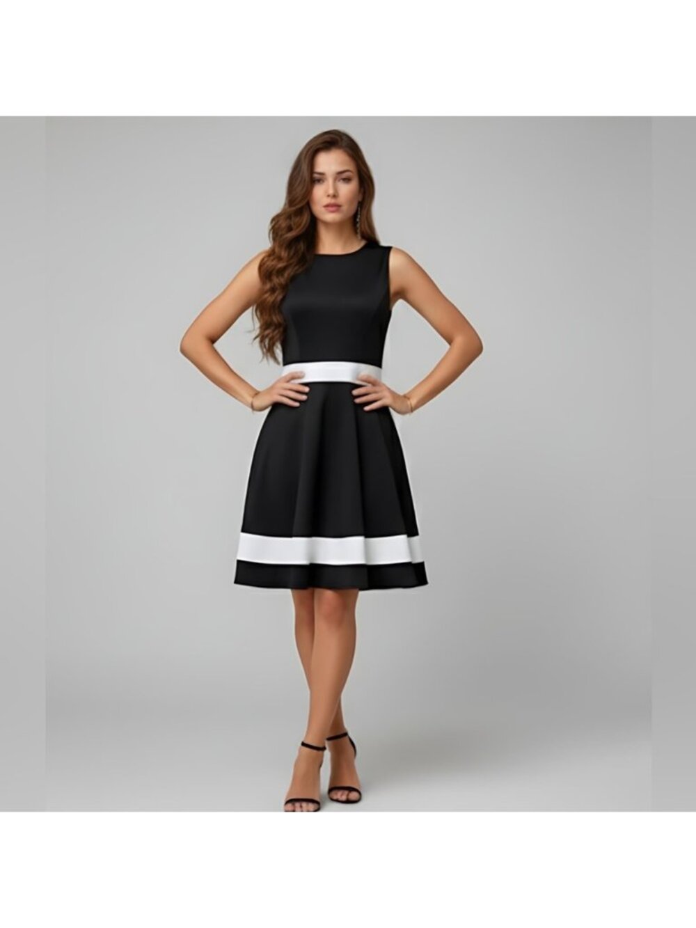 Sleeveless Aline Dress Black/White